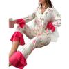 Spring & Autumn Women's Lace Trim Lapel Cardigan Pajama Set