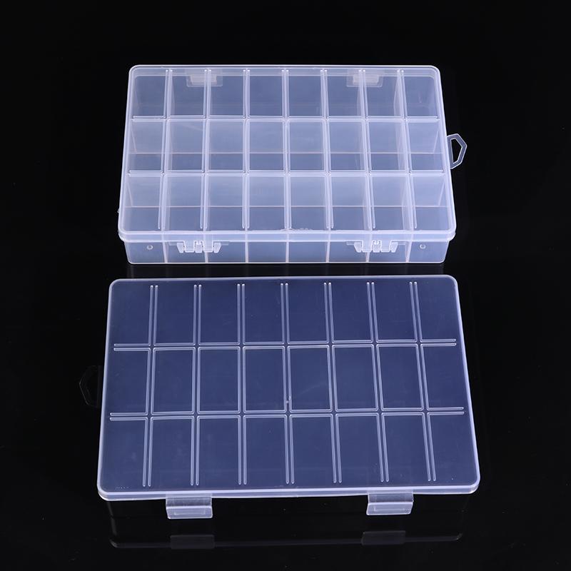 Clear Jewelry Box 24 Grids Plastic Bead Storage Container Earrings Organizer