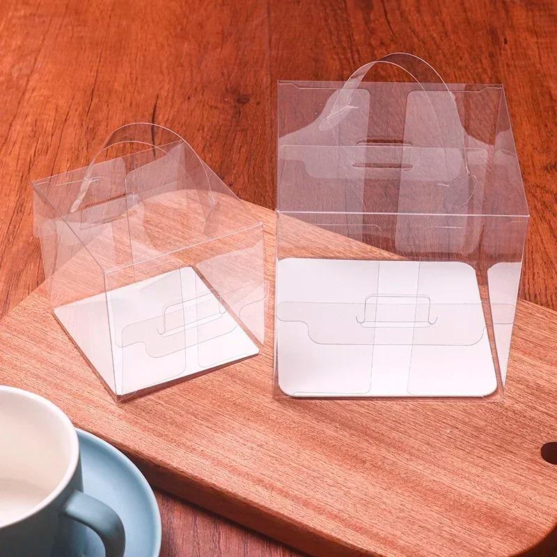 Gjennomsiktig håndtak Kakeboks Mini Firkantet Mousse Pastry Puff Plastemballasjebokser 5-tommers 6-tommers dessertbaking Liten bærbar boks