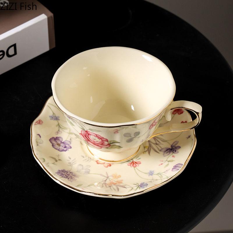 Gold-plated Rose Texture Ceramic Cup&saucer Dining Table Coffee Mug Milk Tea Mugs Afternoon Tea Teacup Fruit Juice Container
