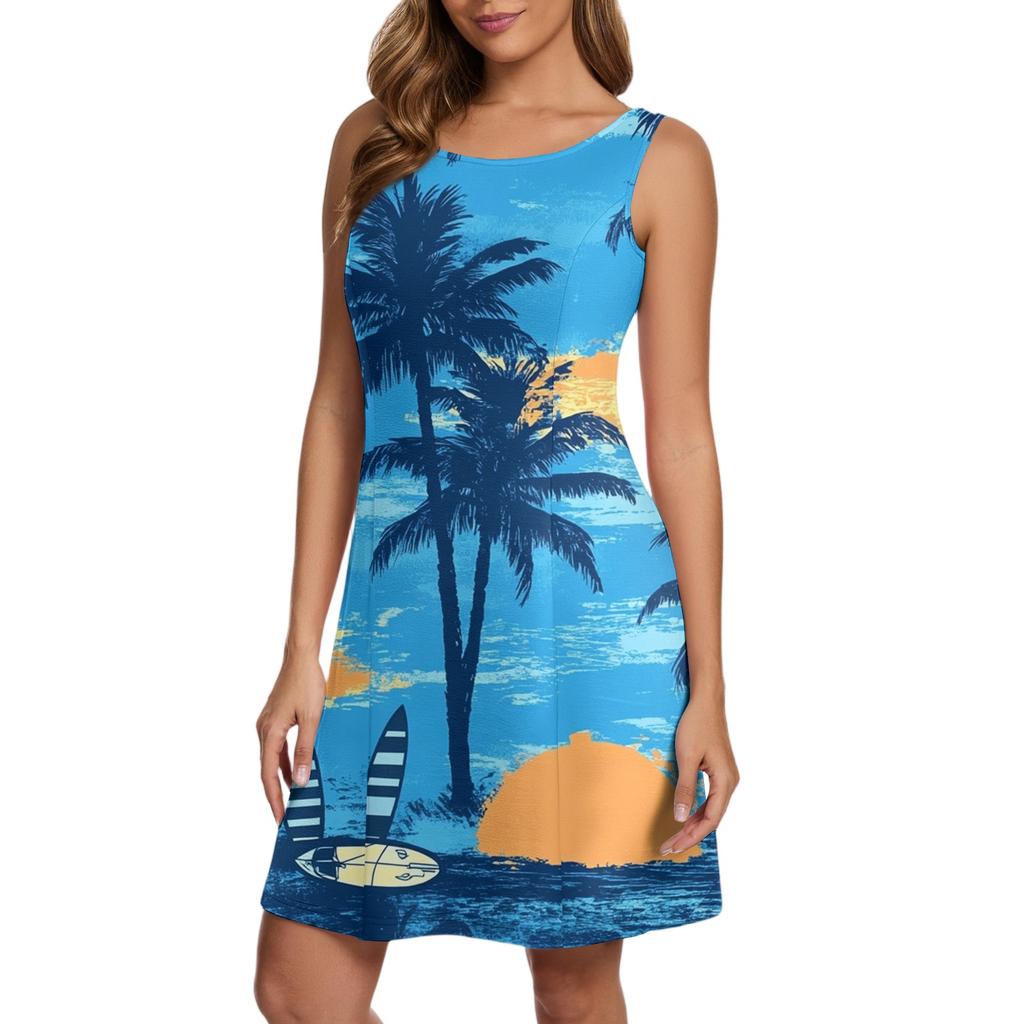 Women's Casual Fashion Beach Printed Tank Dresses