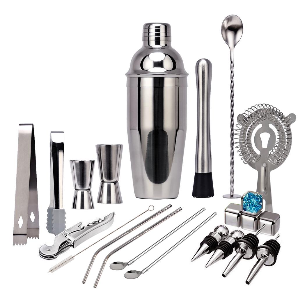 Stainless Steel Bartender 22-Piece Set, Cocktail Shaker Shaker, Dispenser, Ounce Cup Bartending Tool