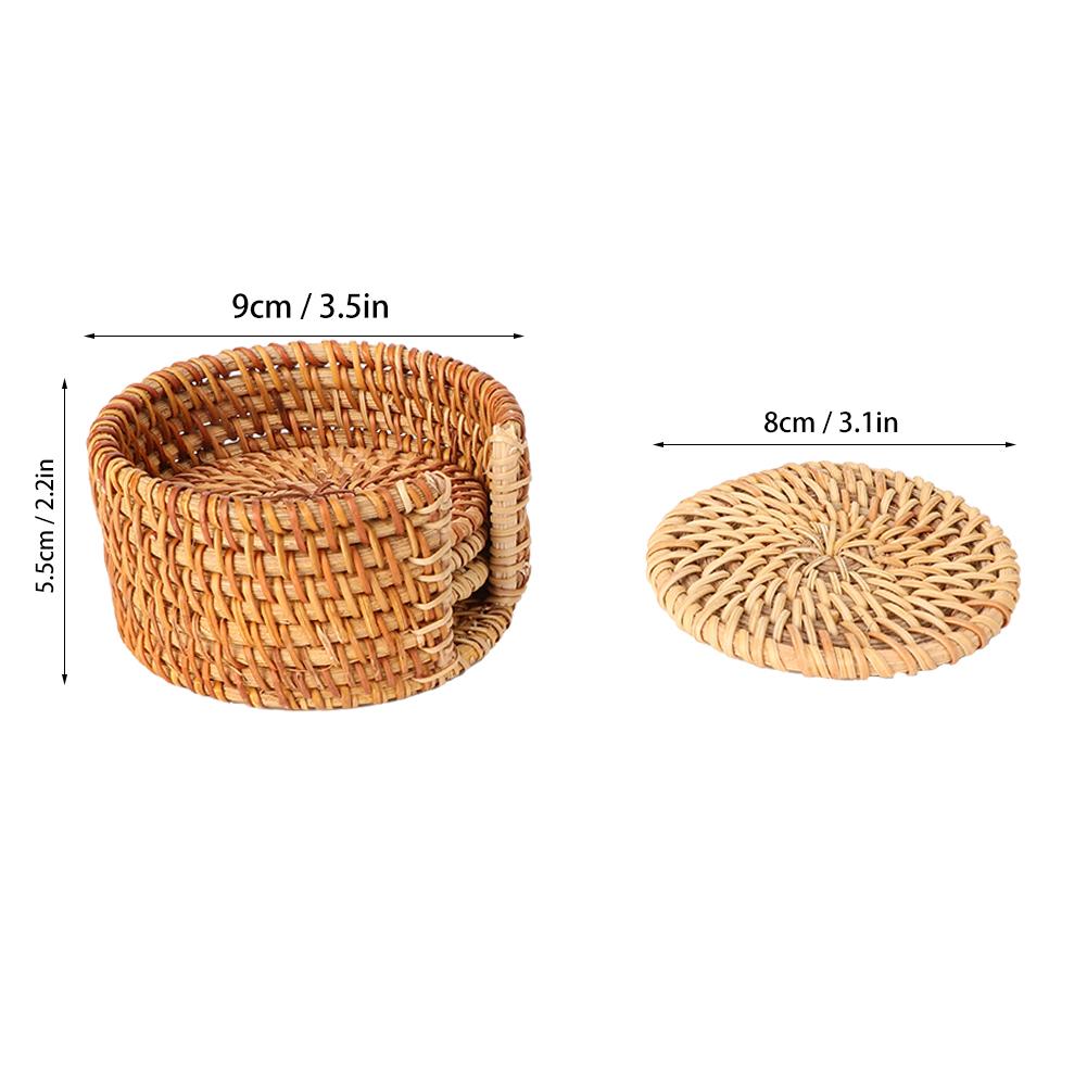 ZK50 6pcs Vintage Rattan Drinks Tea Cup Mats Coasters Round Teapot Insulation Mat Decoration
