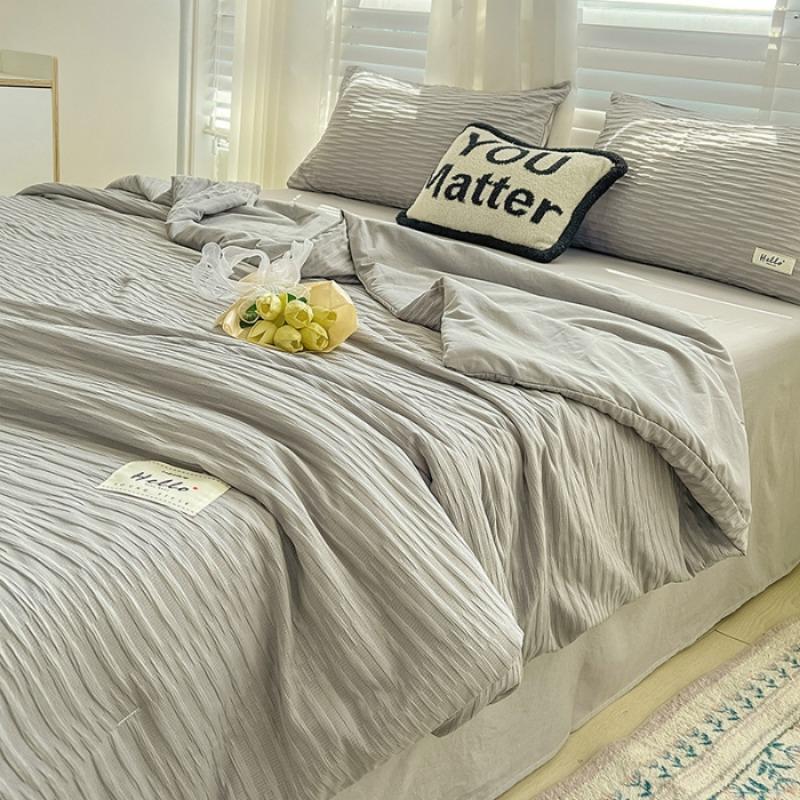 Washed Cotton Color Blocked Bed Sheets Summer Quilt Bedding Four Piece Set Summer Cool Air-Conditioned Machine Washable Quilt