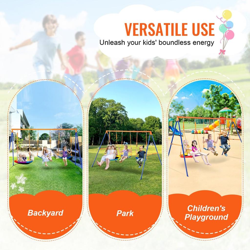 Swing Sets for Backyard 1 Saucer 2 Belt Swing Seats A-Frame Metal Stand