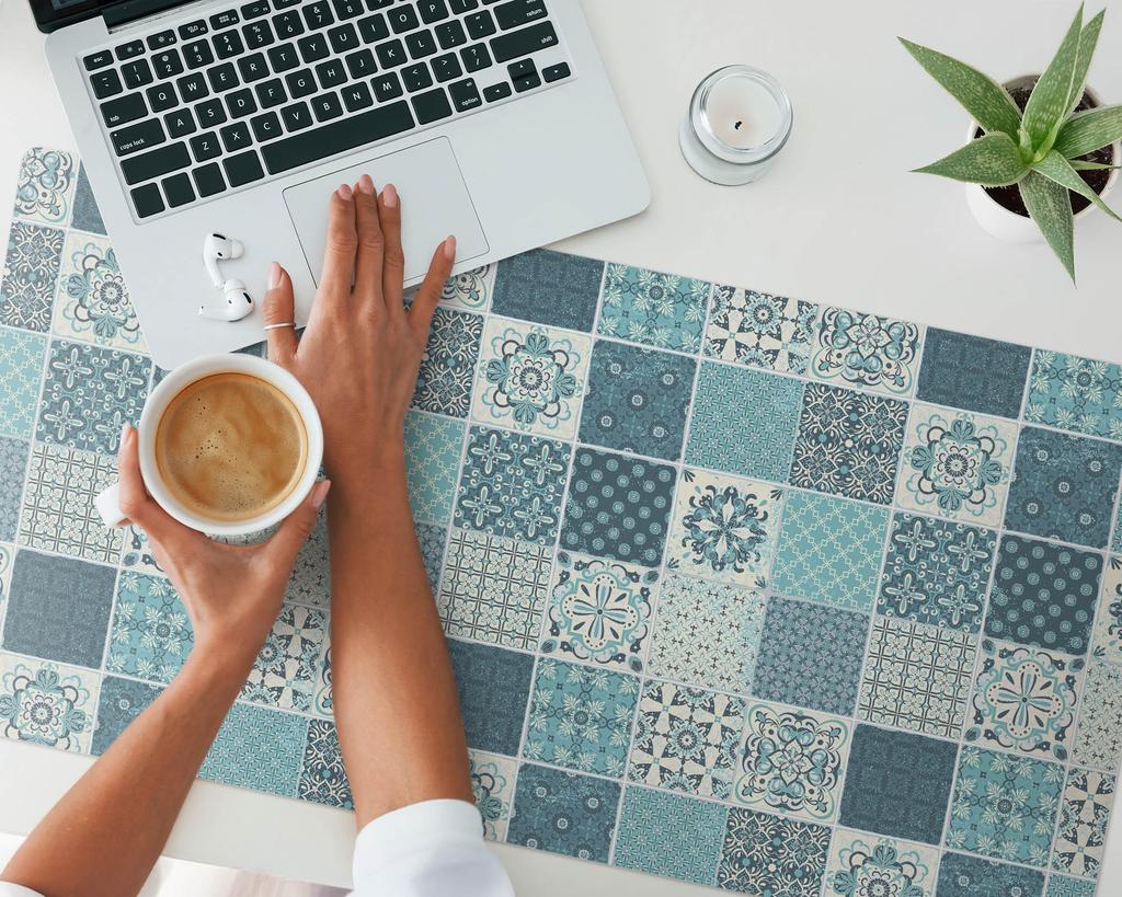 Anti-slip Protective Desk Mat with Mosaic Tile Pattern 100x50 cm