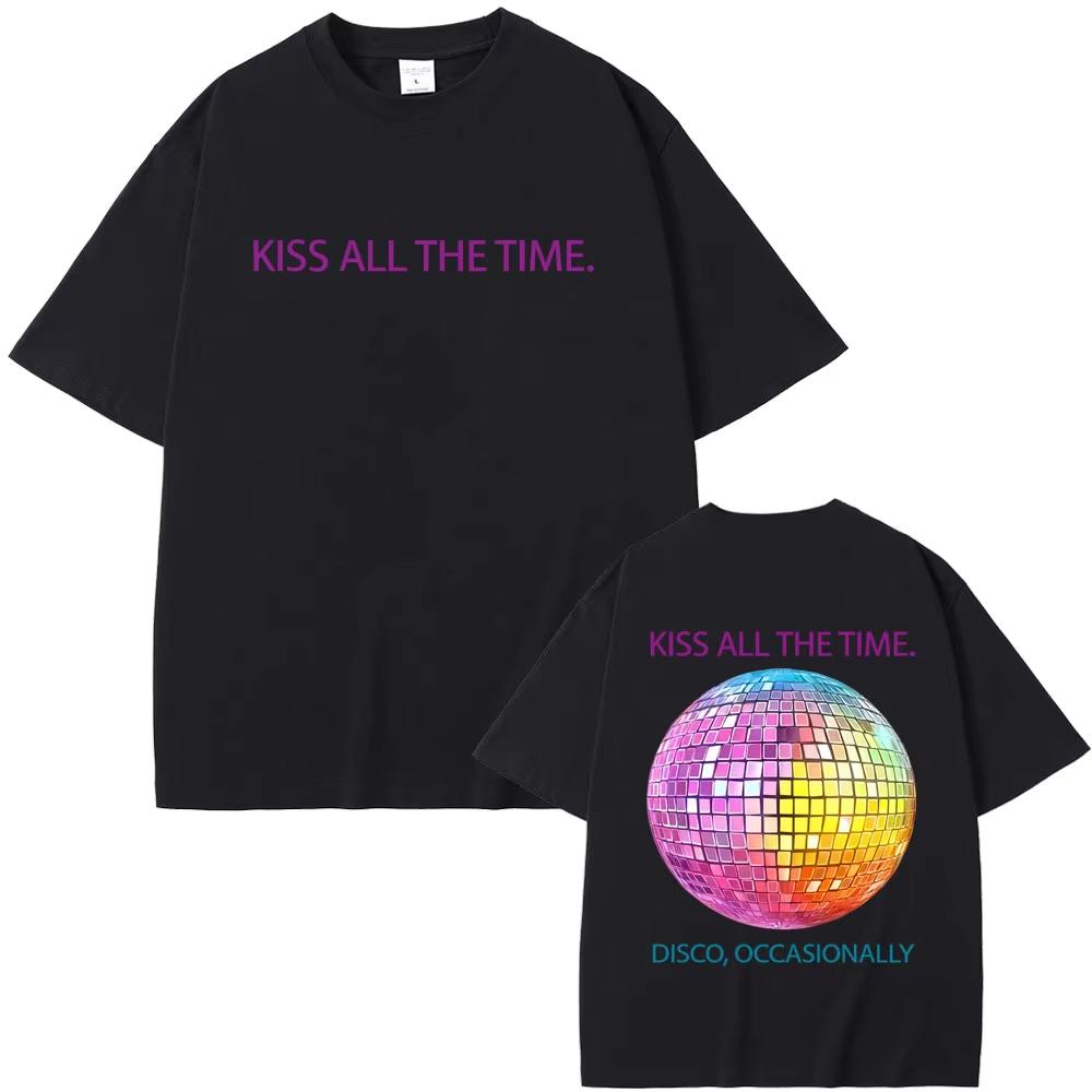 Kiss All The Time Disco Occasionally Graphic Print Tshirt Men Women Fashion casual Short Sleeve T Shirts Unisex Streetwear