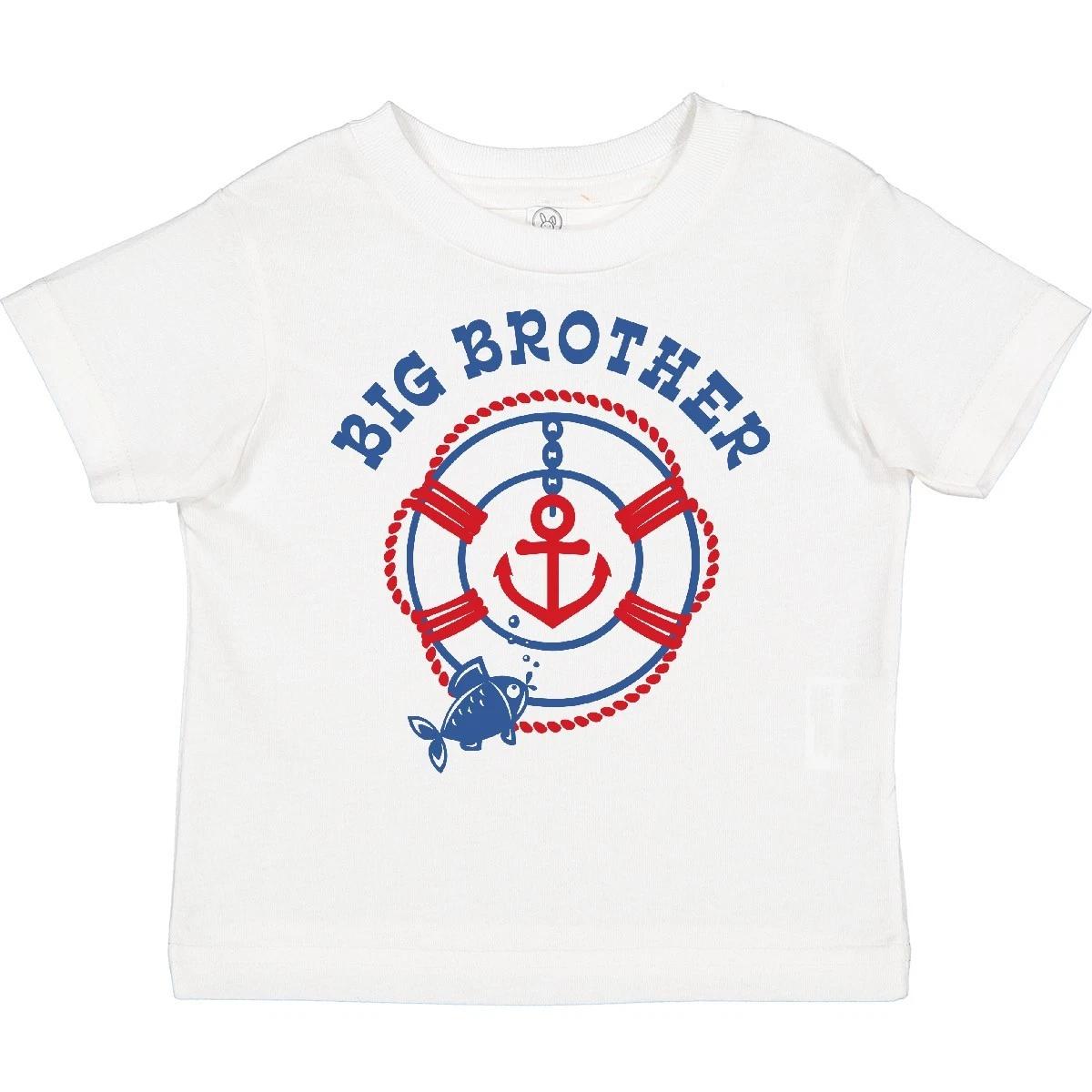 Inktastic Nautical Big Brother Toddler kids boys T-Shirt Life Preserver Anchor Fish Future 130