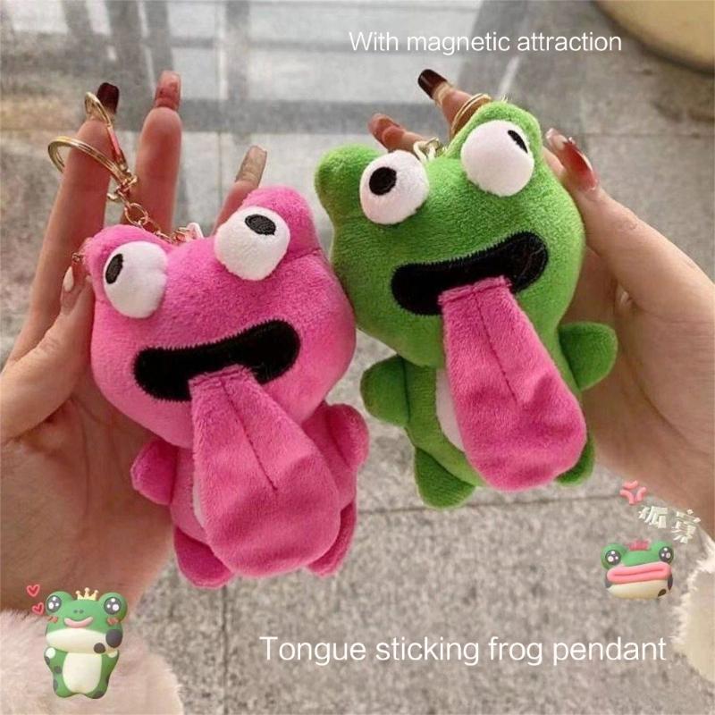 Hübsche Plüsch-Schlüsselanhänger Große Augen Froschpuppe Zunge Herausstreckender Frosch Magnetische Anziehungskraft Spielzeug Schlüsselanhänger Anhänger Partygeschenke