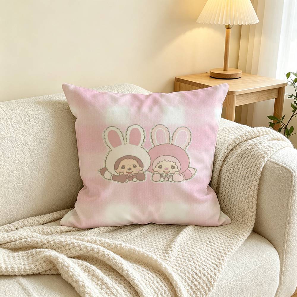 Cute M-Monchhichi Pillow Case Square Double-Sided Sofa Cushion Cover Bedroom Bedside Pillow