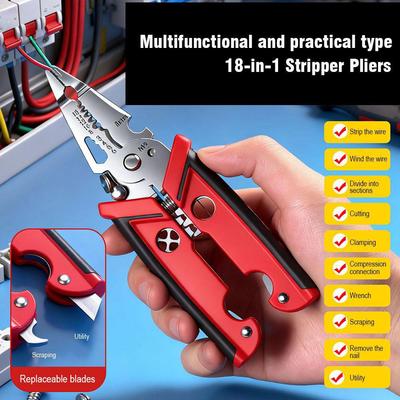 18in1 Multipurpose Wire Stripper Electrician Crimpe Pliers Double-blade Wire Stripper Pliers Professional Hand Tool
