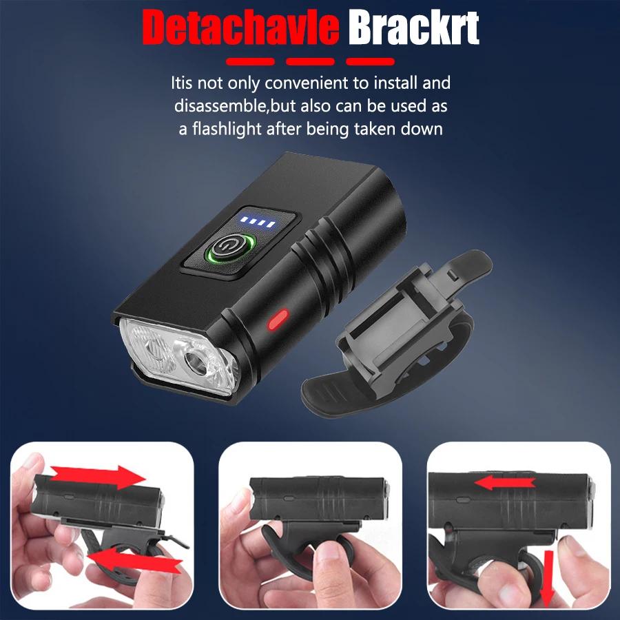 1000LM Bike Light 2 LED USB Rechargeable Bicycle Lights 6 Modes MTB Flashlight Bicycle Headlight for Cycling Bicycle Front Lamp