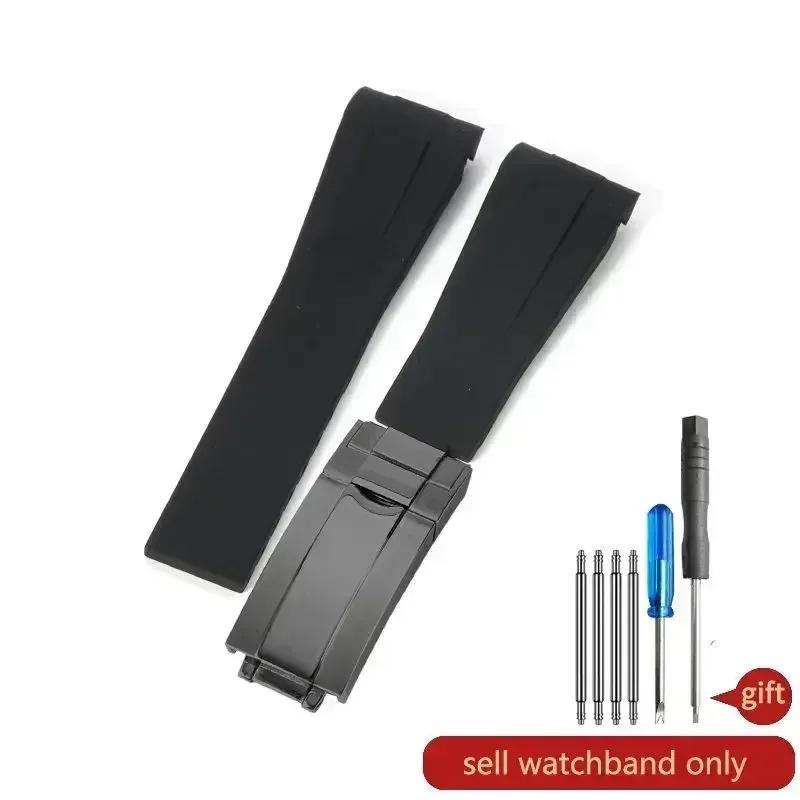 High Quality Black Green Red Blue White Colored Style Silicone Watchband Curved Interface for Rolex Datejust Submariner Strap