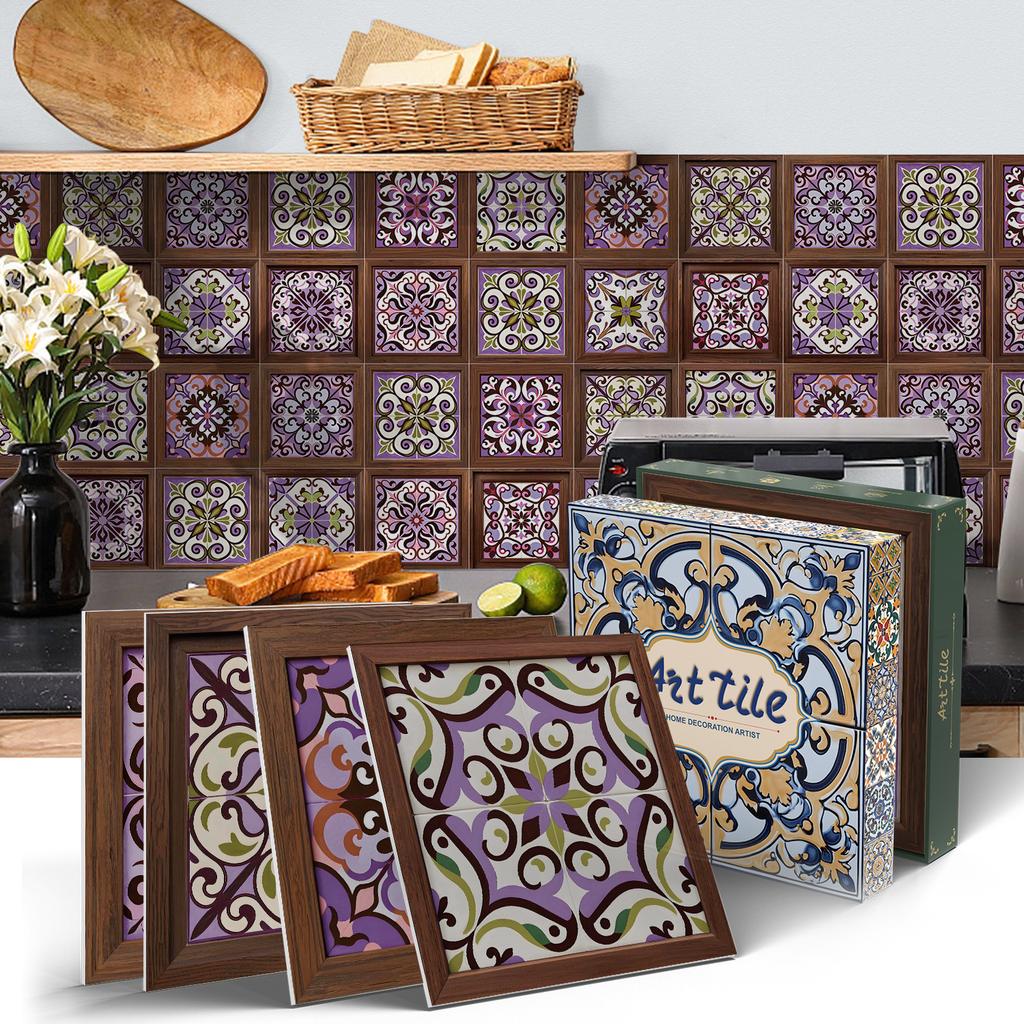 PET Foam Thickened Self-adhesive Wall Sticker, Waterproof and Anti-fouling European Mandala Wallpaper Tile Sticker for Kitchen and Bedroom