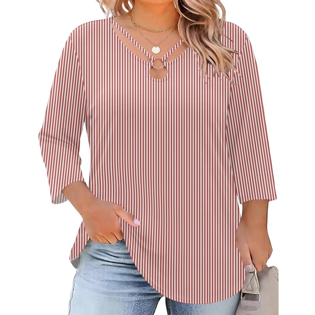 Women's Plus Size Floral Print Three-Quarter Sleeve Top, Casual Blouse, Loose Fit Tunic for Spring Summer, Daily Wear, Work, and Going Out