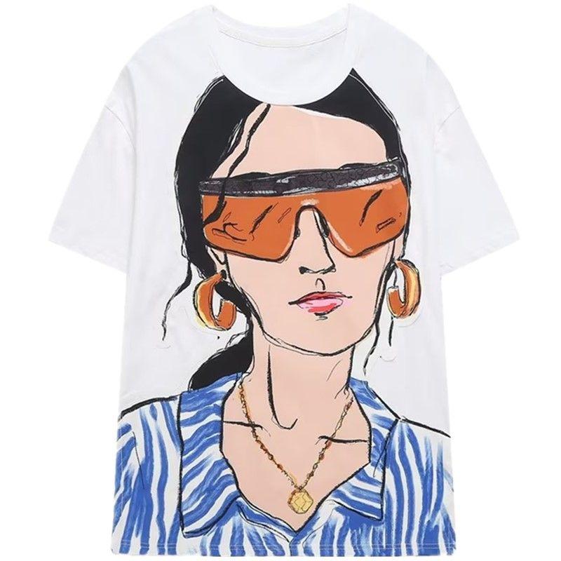 Fashion Style Summer New Arrival Women's Clothing Stylish Loose Easiest for Match Girl Print T-shirt 1165236 250