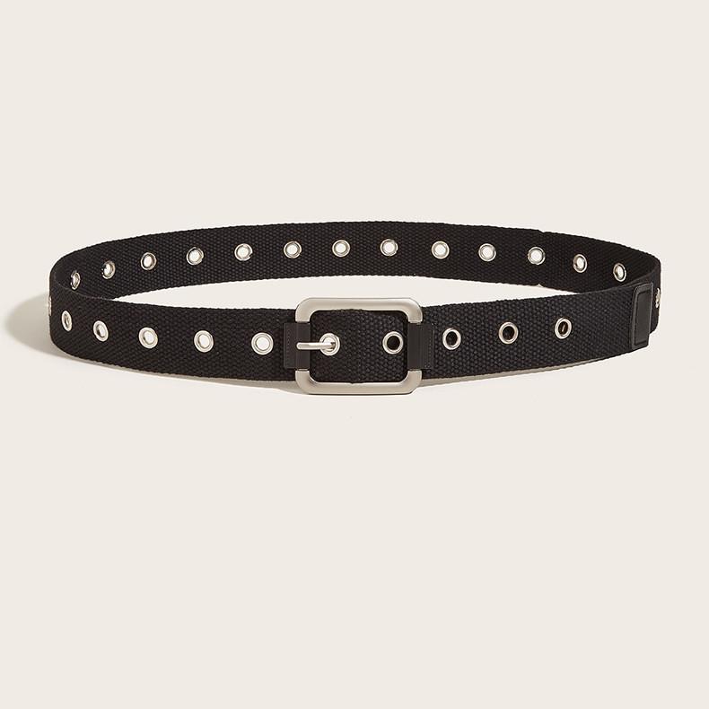 Simple And Elegant Canvas Belt With Metal Hollow Out Design For Students