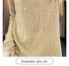 2025 Spring Worsted Wool Knit Sweater: Half-High Neck, Long Sleeve, Floral Hollow Design Pullover