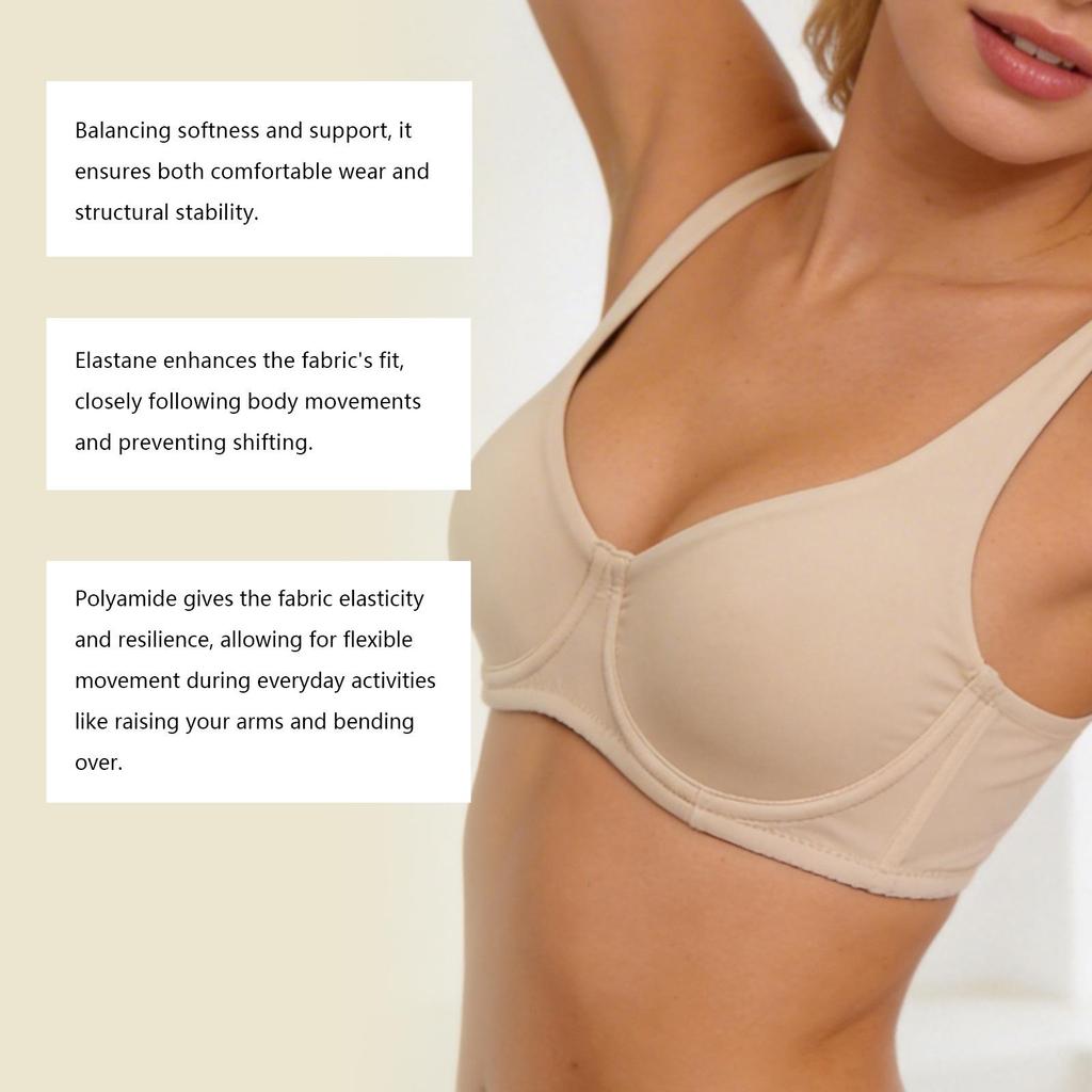 Zeriluna Nude Underwire Non-Padded Bra with Wide Straps - Comfortable, Skin-Friendly Push-Up Lingerie