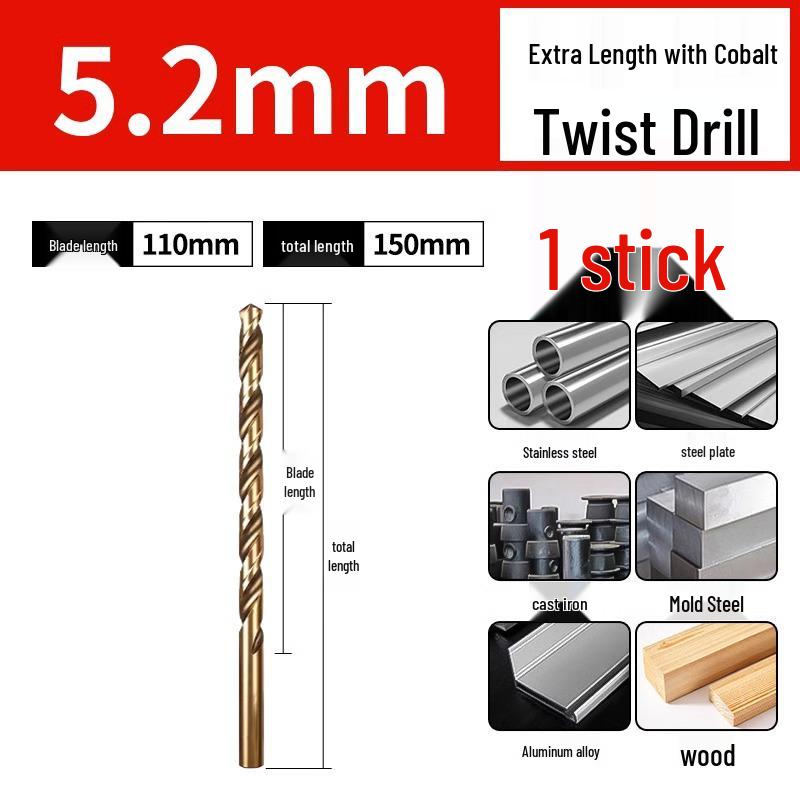 High-Strength Ultra-Long Cobalt Twist Drill Bit for Stainless Steel and Wood.