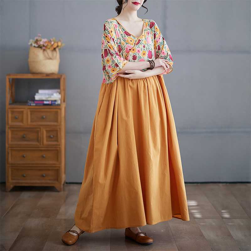 

Summer V-neck Dress Plus-size Long Dress one size