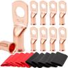 20pcs Copper Terminal Connectors, AWG 1/0 2/0 2 4 6 8 Ring Lug Kit With Shrink Tubing  & Battery Cable Lugs