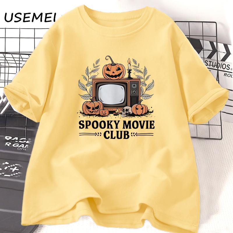 Spooky Movie Club T Shirt Funny Halloween Horror Fall Pumkin Graphic T Shirts Women Men Loose Cotton Short Sleeve Tees Clothes