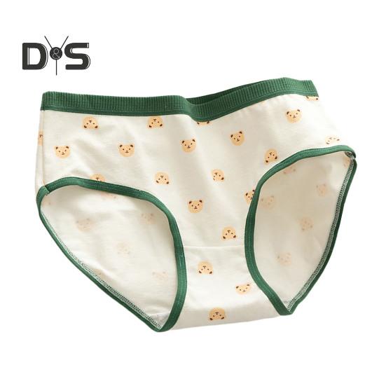 

Трусики для девочек-подростков в японском стиле с милым рисунком медведя, зеленые хлопковые трусы с промежностью, средняя посадка, студенческие трусы с рисунком XL