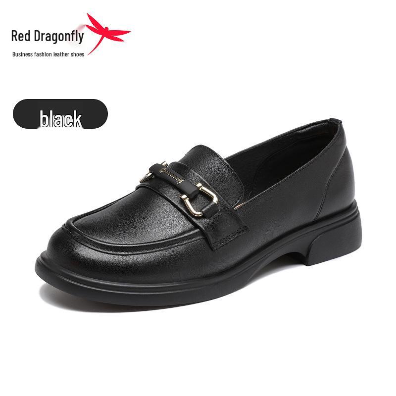 Red Dragonfly Women s Genuine Leather Chunky Heel Slip-on Loafers 35