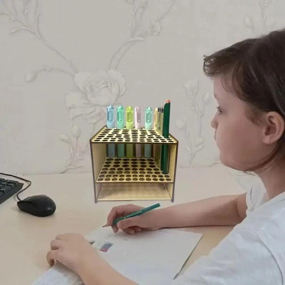 Wooden Frame Paint Brush Holder Multihole Makeup Brushes Shelf Simple Desk Organizer Household