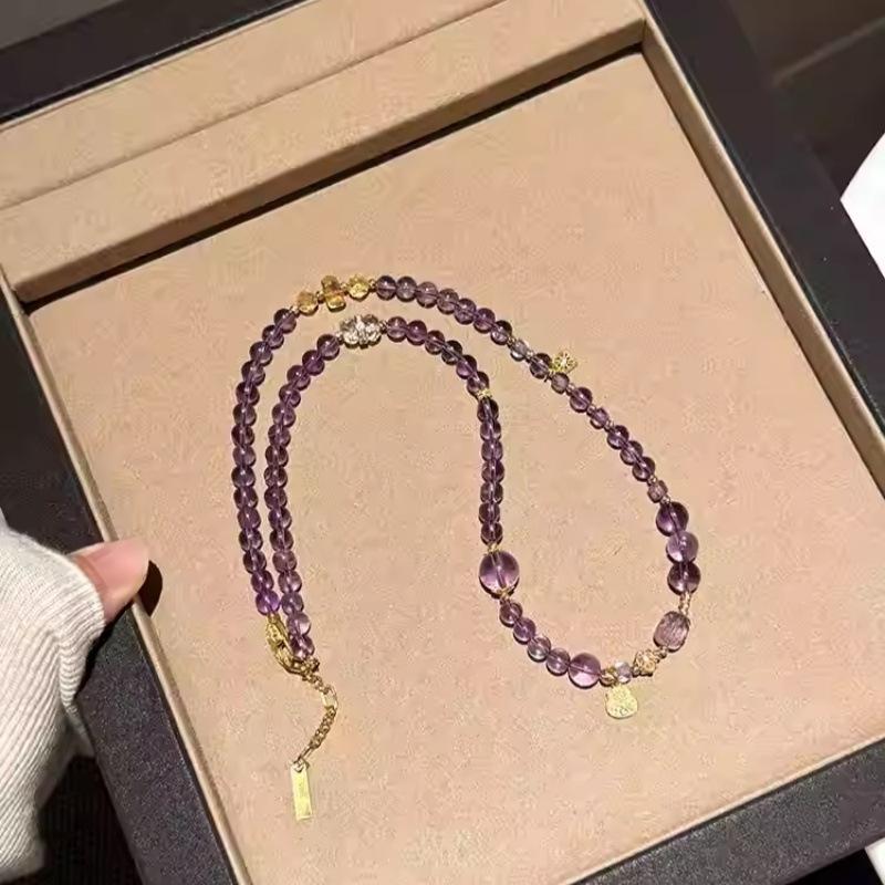 

Original Good Luck Natural Brazilian Amethyst and Citrine Three-Wrap Bracelet for Women, Simple and Elegant Jewelry Gift Amethyst and citrine mult