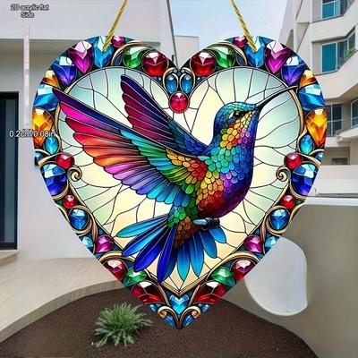 Bohemian Style Hummingbird Heart Catcher - Wall-Mounted Art with Stained Glass Effect, No Electricity Required, Perfect for 11 Festive Occasions, Nurs