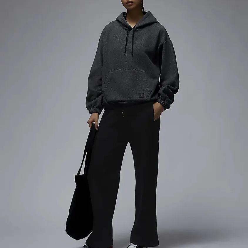 Jordan Flight Solid Color Hooded Fleece Lined Casual Long Sleeved Sweatshirt Women's Black (Unisex) Sweatshirts FD7238 010