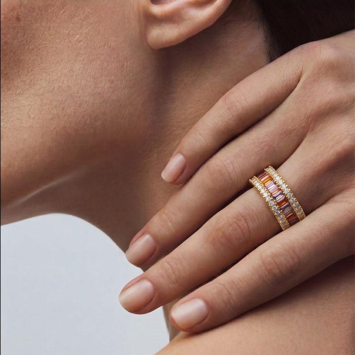 Ring - LUXENTER - Baldlal - Metal Alloy - Multicolored Zircons - 18 Ct Yellow Gold Finish