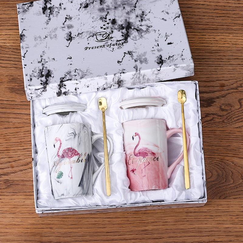 Marble Mug Ceramic Cup Gift Box Coffee Cup Couple Creative Water Cup with Lid Spoon