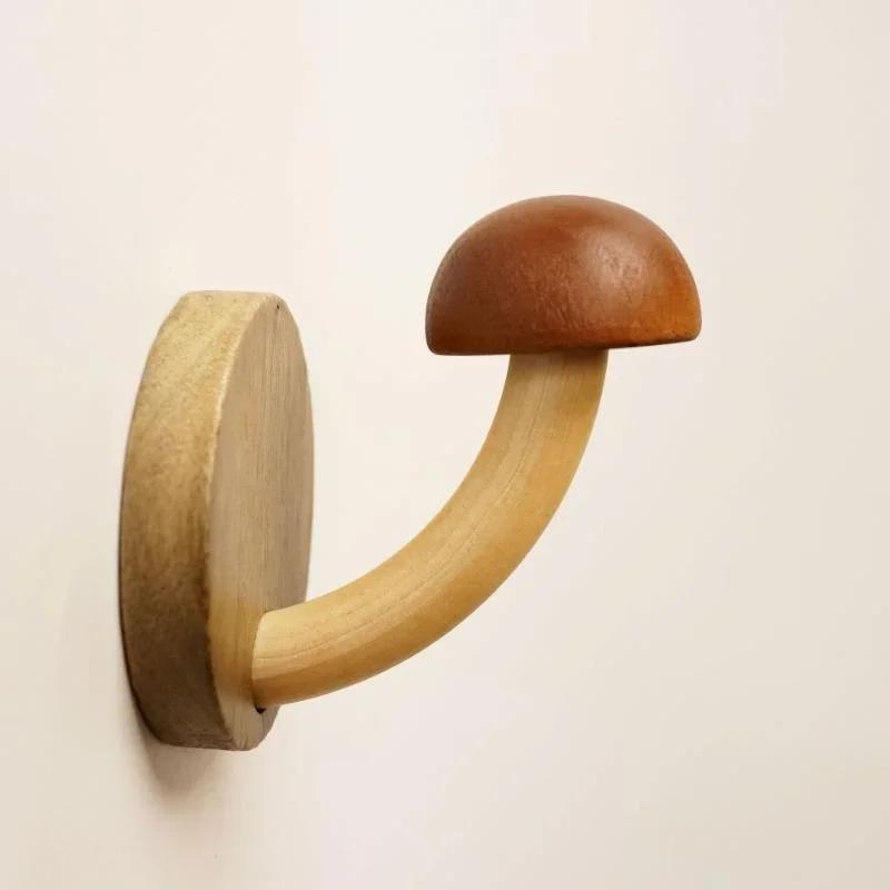 Creative Wooden Mushroom Clothes and Caps Hook Bathroom Clothes Hanger Self Adhesive Wall Hanger Organize Storage Hook