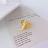 Minimalist Titanium Steel Feather Ring for Women, Geometric Design, 18K Gold-Tone, Fashionable Statement Piece