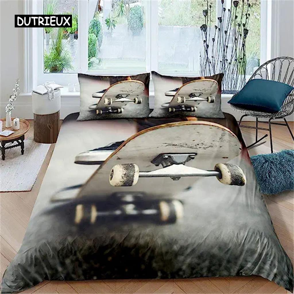 Copripiumino Skateboard Set Copripiumino Skateboarder Misura Queen Set Biancheria da Letto Hip Hop Hippie Gioco Sport Estremi All'Aperto