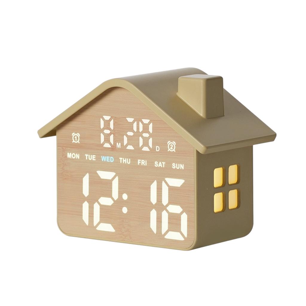 LED House Shape Digital Alarm Clock with Night Light Multi-Functional House Clocks Brightness Adjustment for Bedroom Living Room