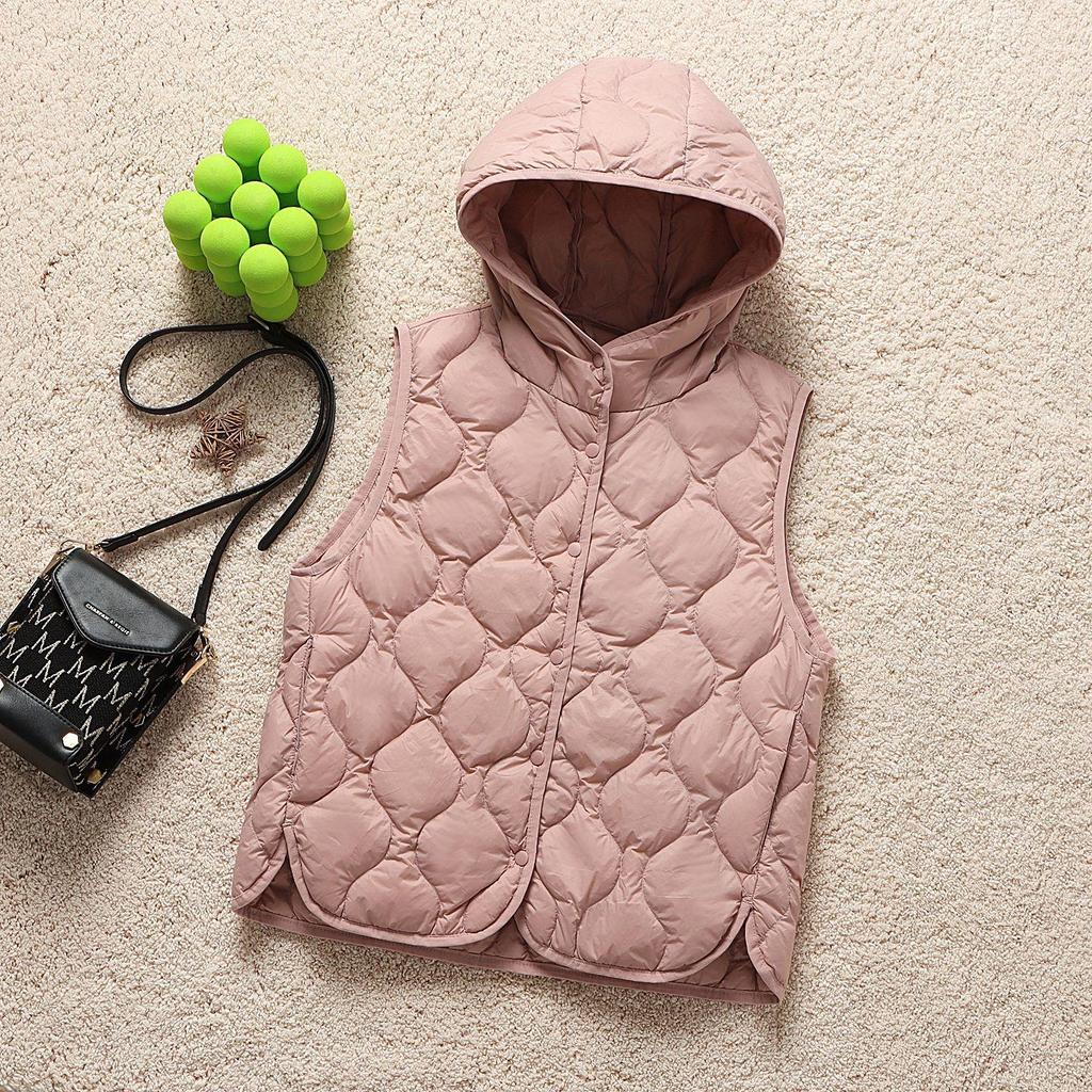 Women's Winter Ultra-Lightweight Hooded Slim-Fit Sleeveless Warm Coat Minimalist Design Single-Breasted Vest