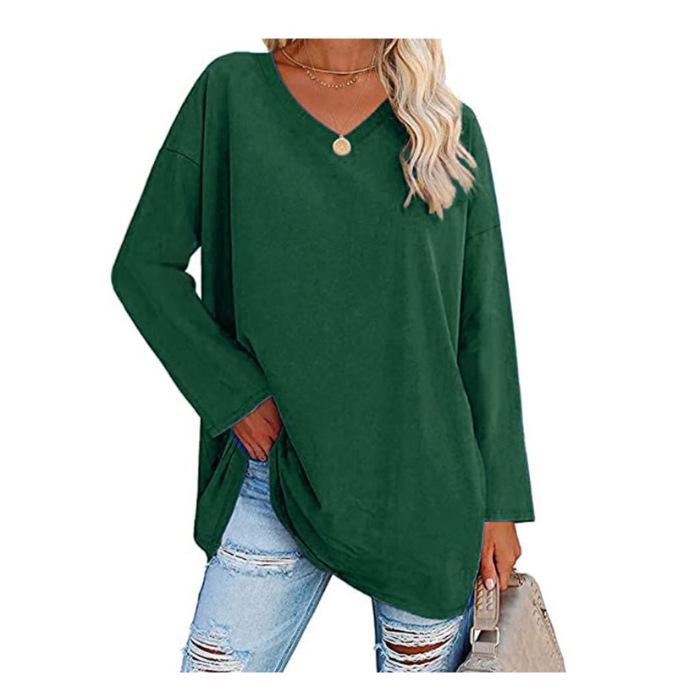 Super Large Multi-color Loose V-neck Women's T-shirt with Drop Shoulder Sleeves
