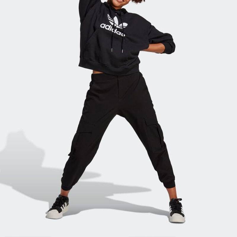 Adidas Originals Trefoil Logo Print Hoodie With Drawstring Women Tops Black IC5576