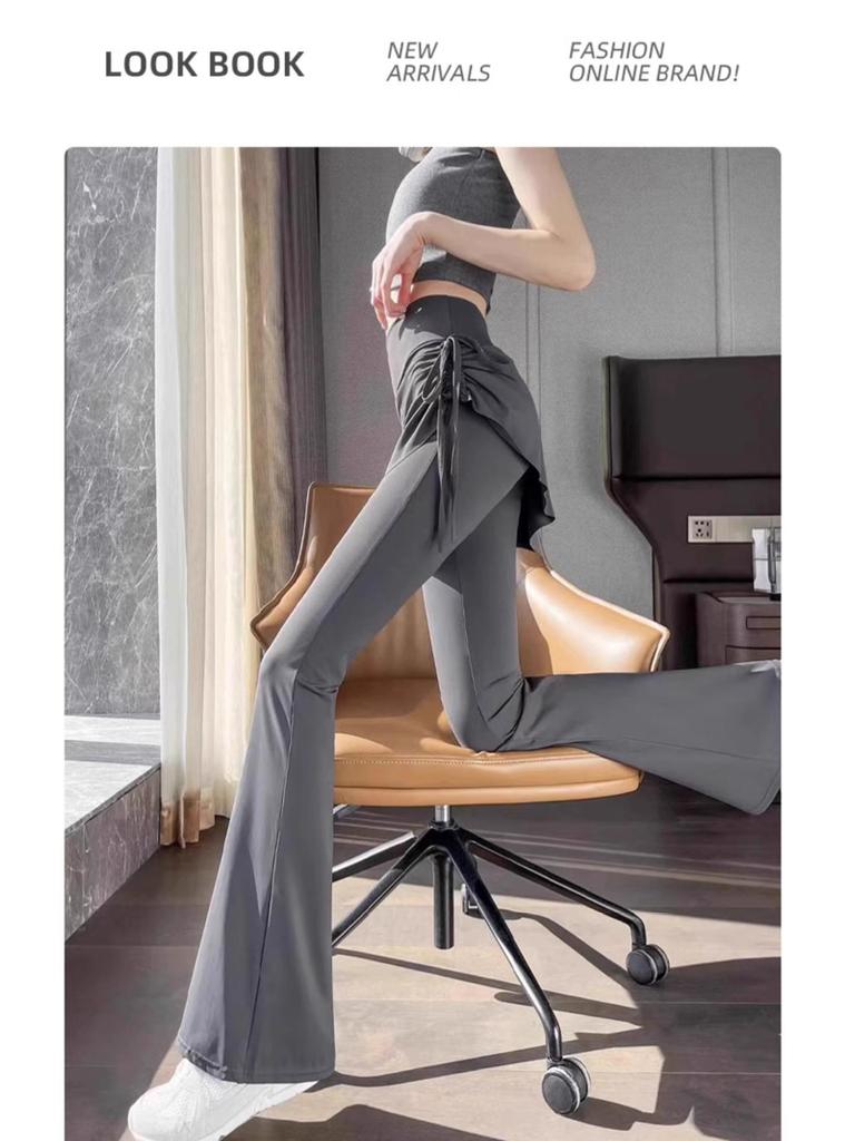 Damskie spodnie do jogi z podszewką polarową, lekko rozszerzane u dołu - Slim Fit, Odzież sportowa Jesień/Zima do biegania, Pilatesu, Fitnessu