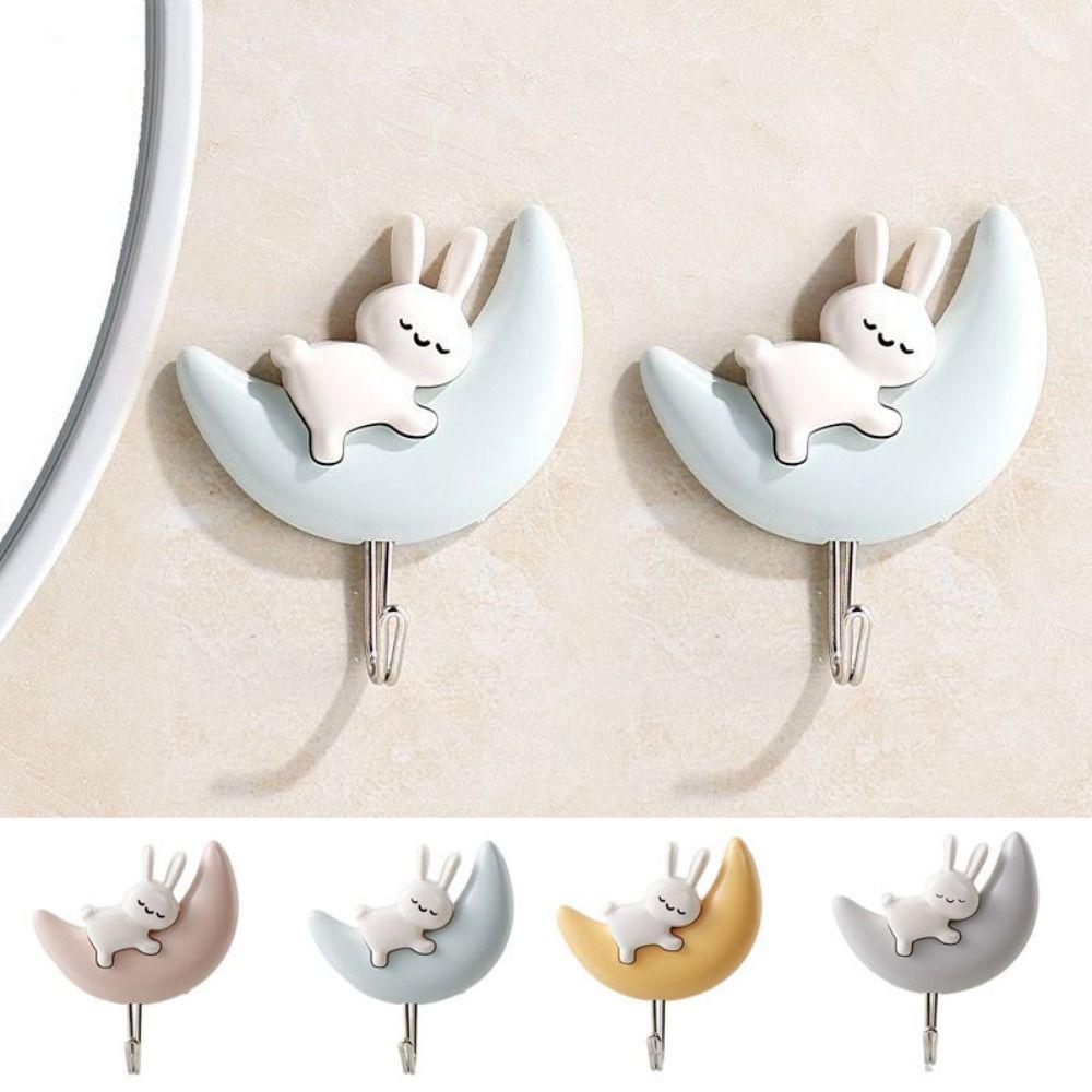 

2Pcs Punch-free Cartoon Moon Rabbit Hooks Self-adhesive Bunny Sticky Hooks Rabbit Hook Bedroom