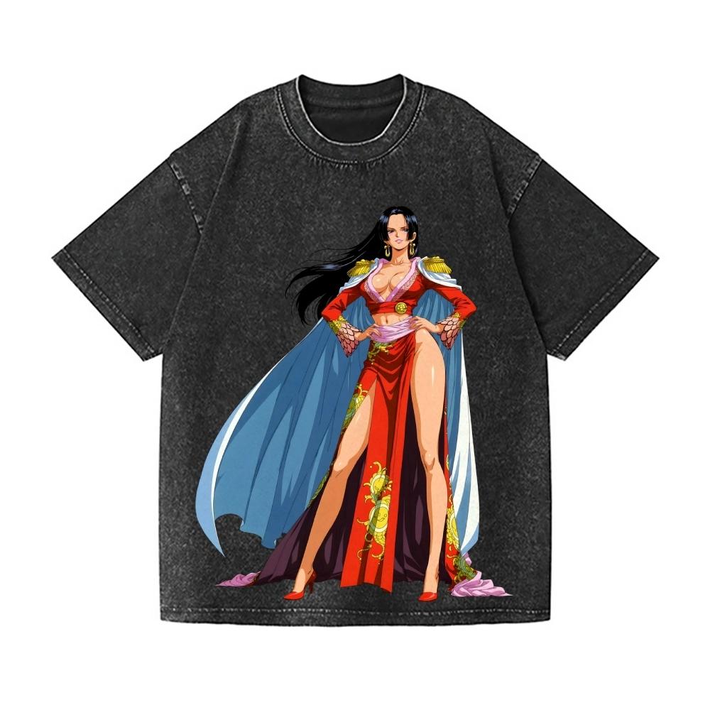 ONE PIECE Boa Hancock Vintage Wash Japanese Design T-Shirt High-quality Streetwear Men's Clothing Women T Shirt