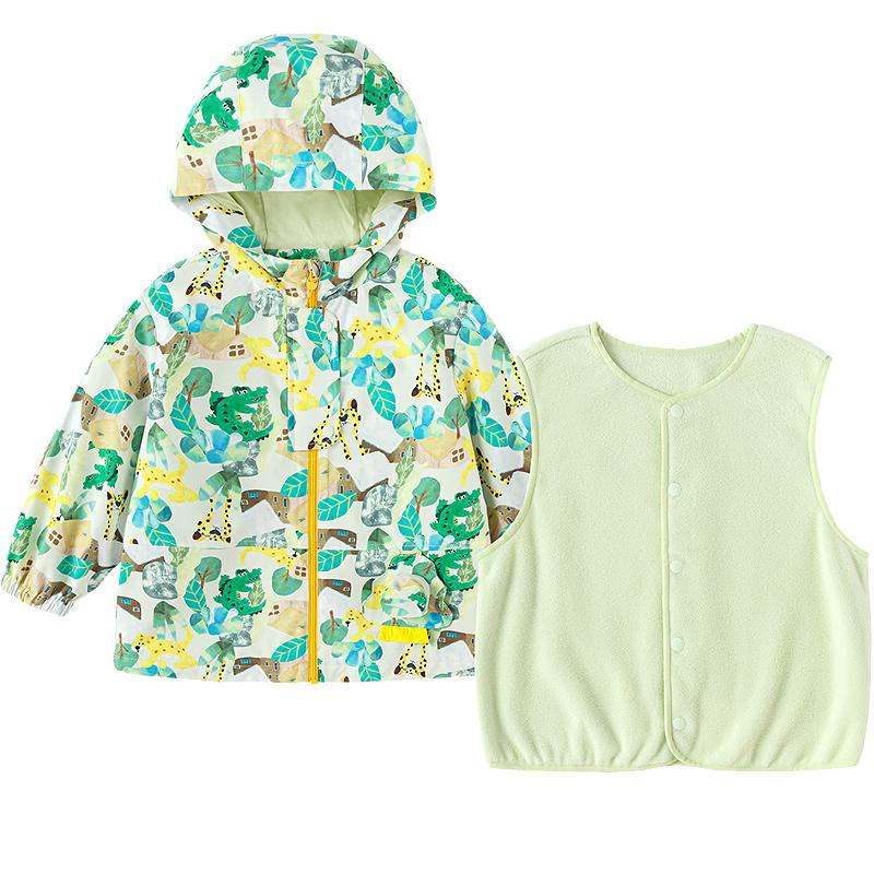 Balabala Boys' Spring Hooded Printed Jacket Set