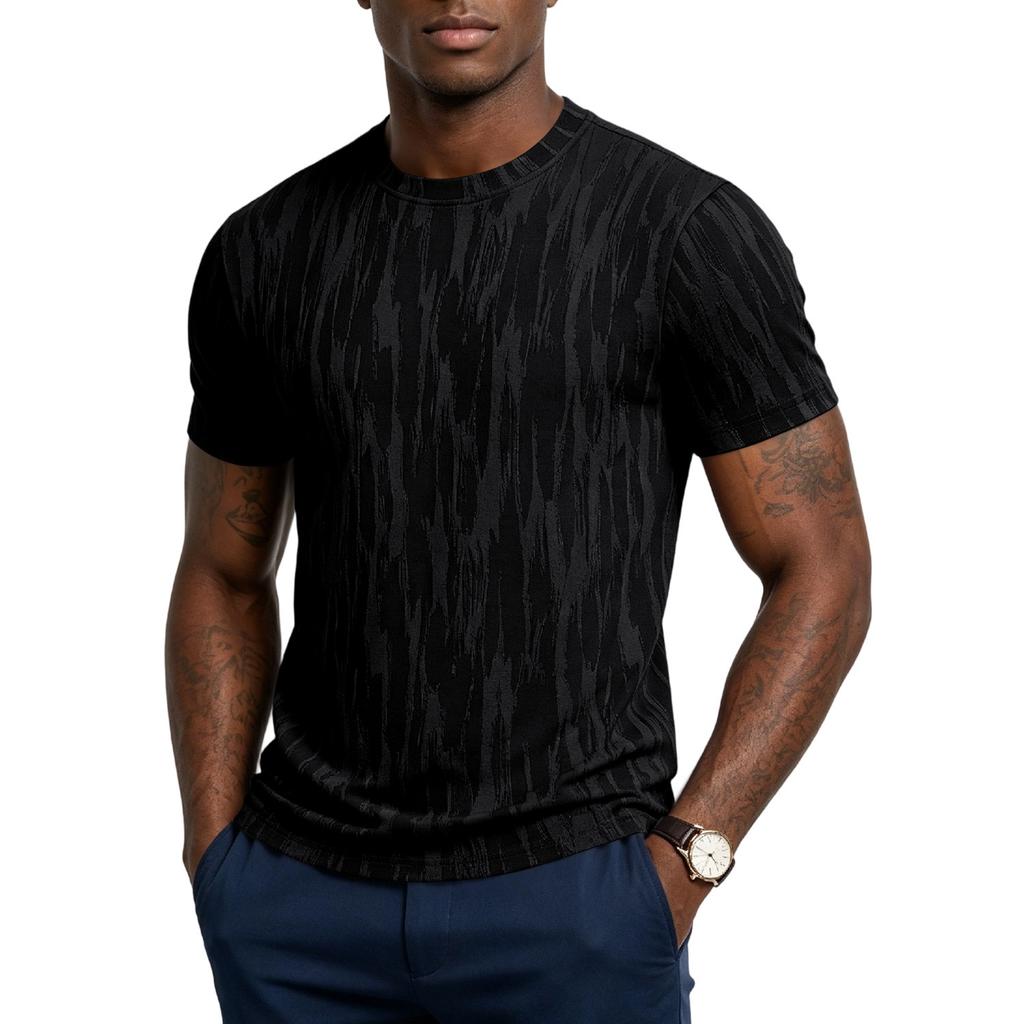 Men's Short Sleeve Crew Neck Knit T Shirt with Subtle Pattern Lightweight Breathable Casual Fit Top for Daily Wear