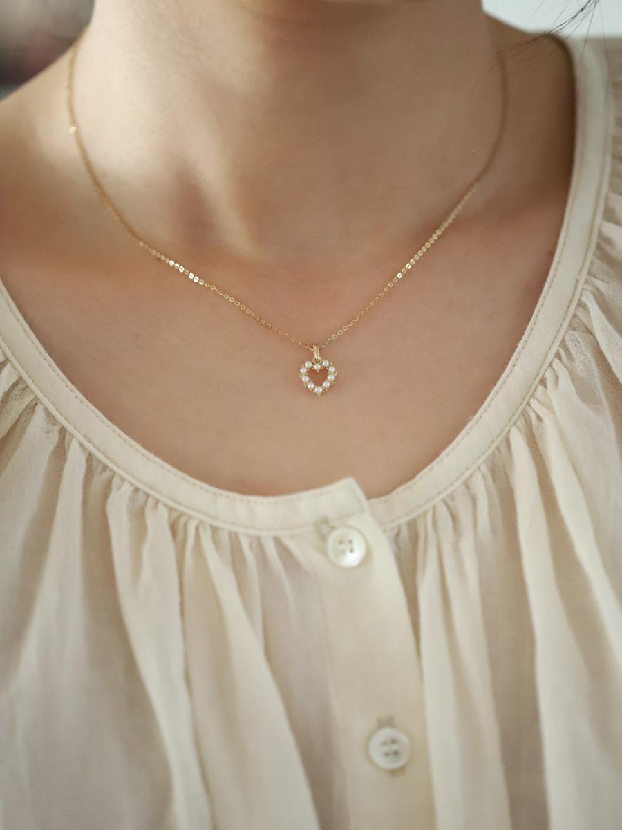 Heart-Shaped Mother-of-Pearl Pendant: S925 Sterling Silver, 14K Gold-Plated Necklace Platinum 45cm Adjustable
