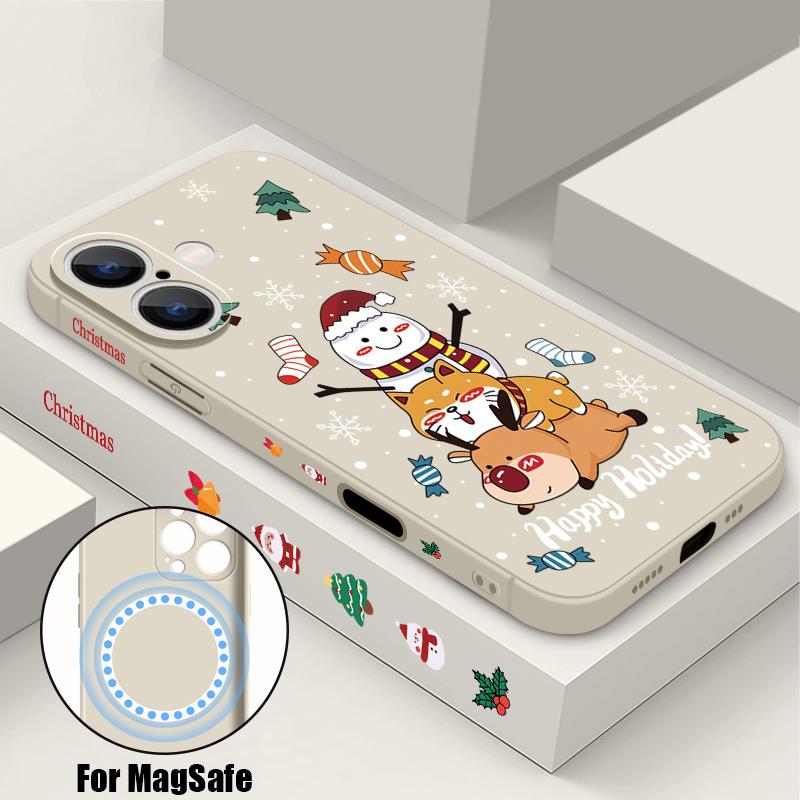 

Мягкий чехол для телефона из ТПУ с рисунком снеговика, кошки, лося для iPhone 15, 14, 13, 12, Pro Max, 11, магнитный, для беспроводной зарядки Magsafe, с чехлом-шнурком iPhone 16 чёрный