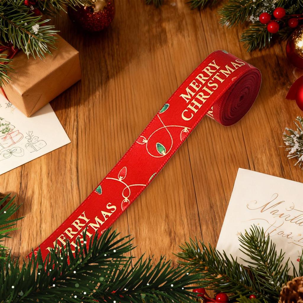 2.2 Yards Christmas Ribbon Printed Christmas Polyester Ribbon Handmade Gift Packaging Holiday Ribbon Christmas Tree Decorations